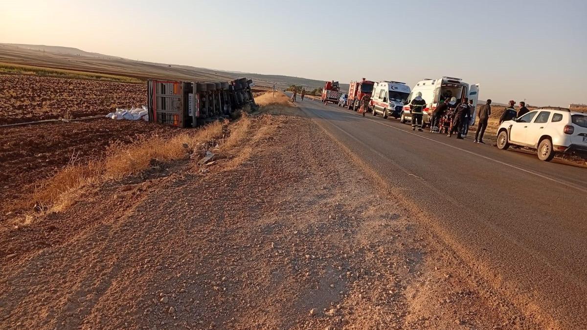 Mardin’de devrilen TIR’ın şoförü yaralandı