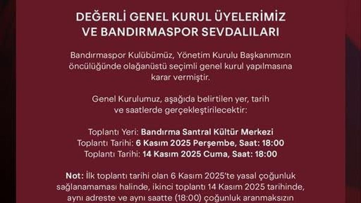 Bandırmaspor’da olağanüstü genel kurul kararı