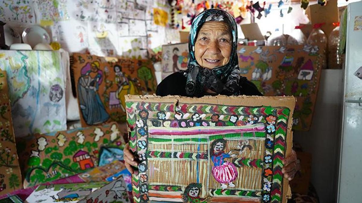 Koyun güdüyor, masal kahramanlarını resmediyor: 73'lük Hakime teyze evini galeriye çevirdi!