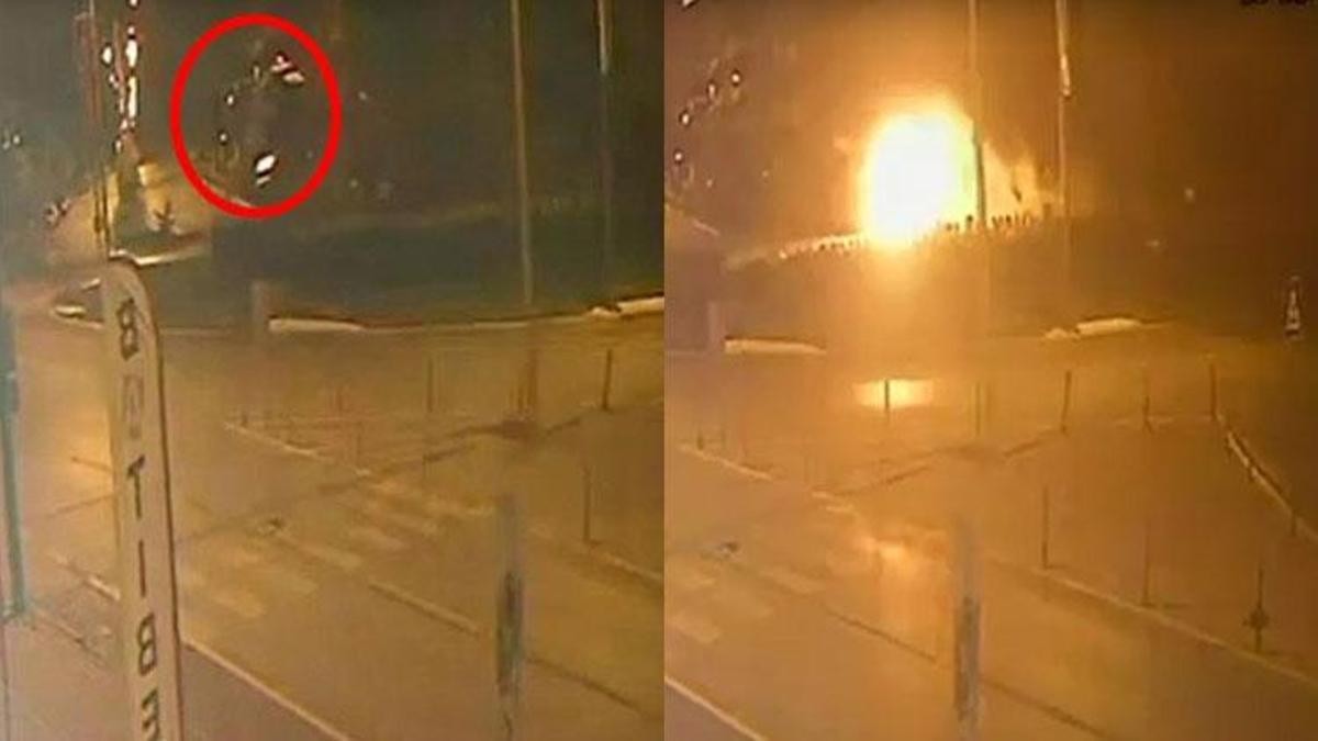 Merkezefendi'de tank anıtına çarpan otomobilden alev çıktı