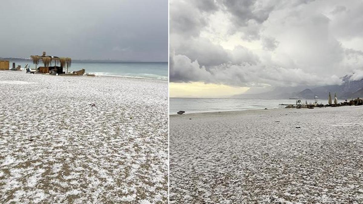 Turizm cenneti 15 dakikada kışı yaşadı, sahil beyaza büründü
