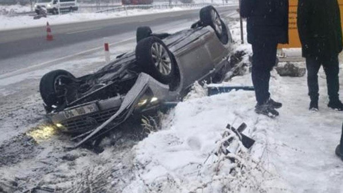 Nevşehir Aksaray karayolunda kontrolden çıkan otomobil takla attı