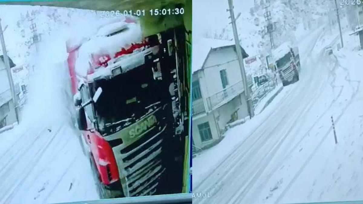 Tokat Reşadiye'de TIR eve çarptı: O anlar kamerada