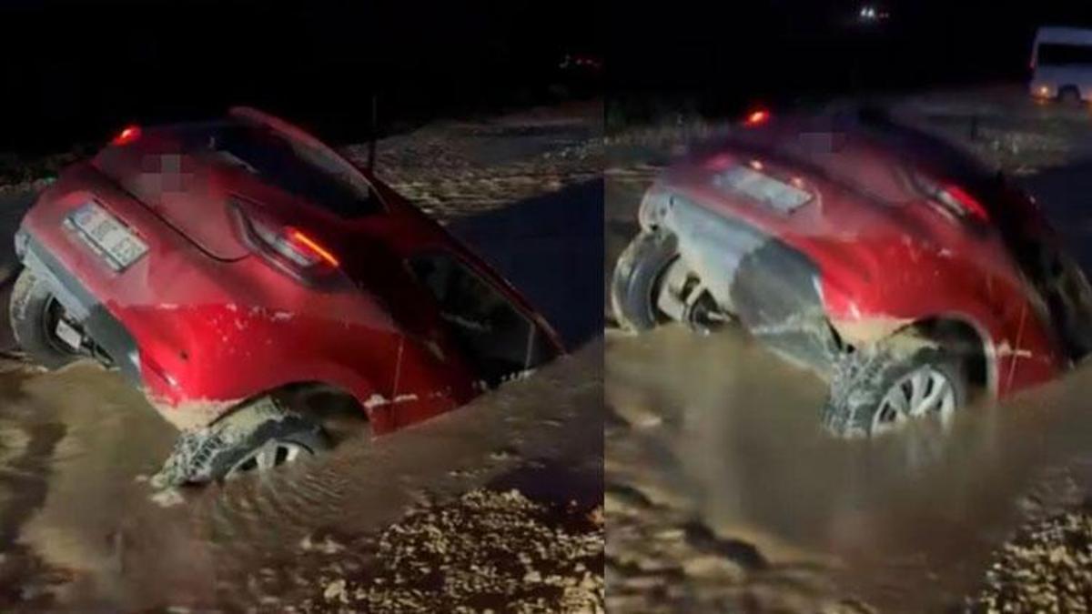 Nilüfer'de otomobil bataklığa saplandı, sürücü son anda kurtuldu