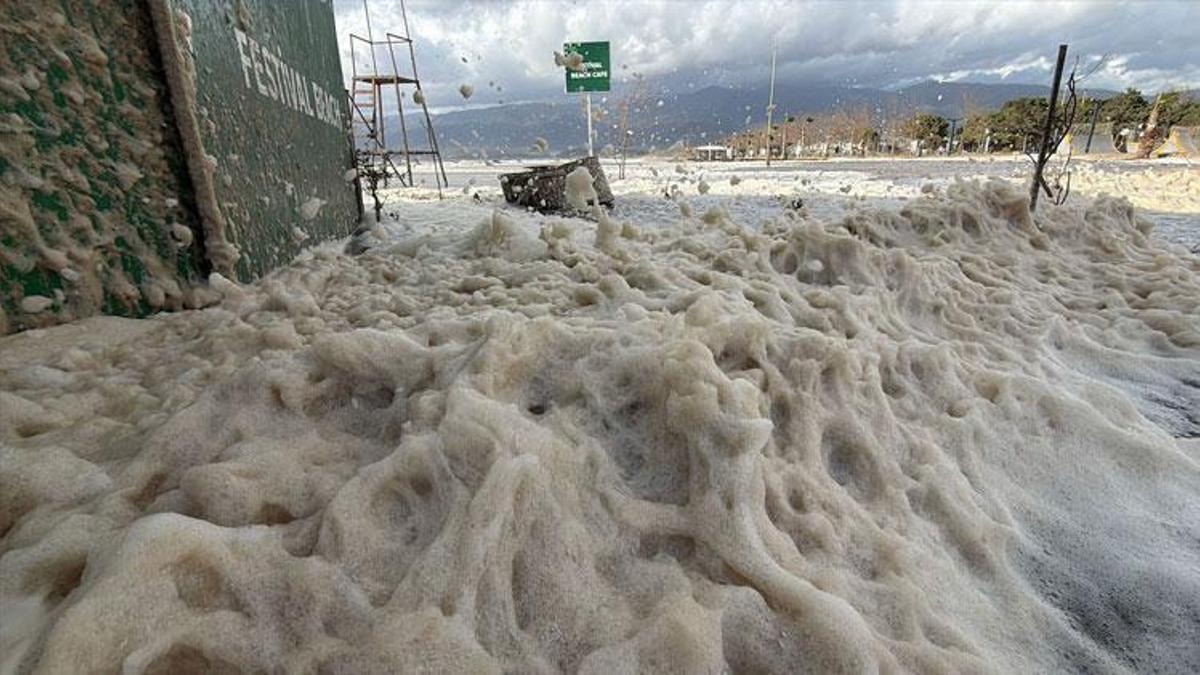 Balıkesir Edremit'te sahil beyaza büründü! Vatandaşlar ilginç doğa olayını şaşkınlıkla izledi
