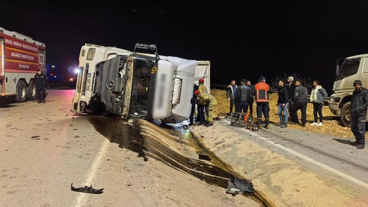 İnegöl'de talaş yüklü TIR devrildi, sürücü hayatını kaybetti