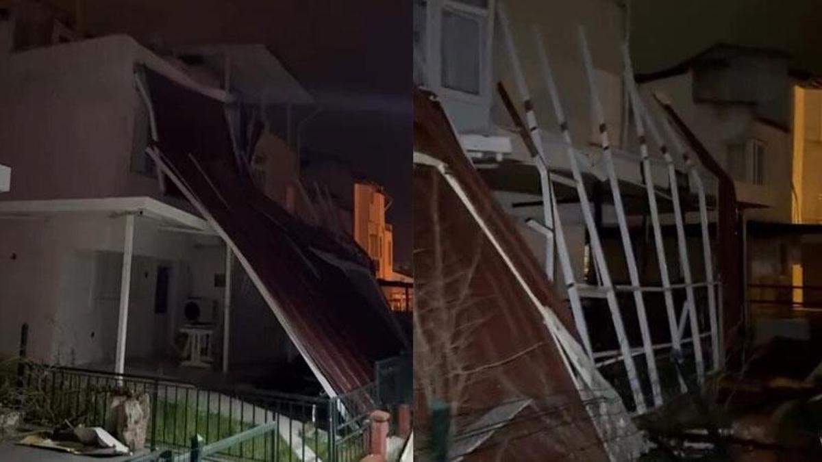 Kuşadası’nda fırtınada çatılar uçtu, ağaçlar devrildi