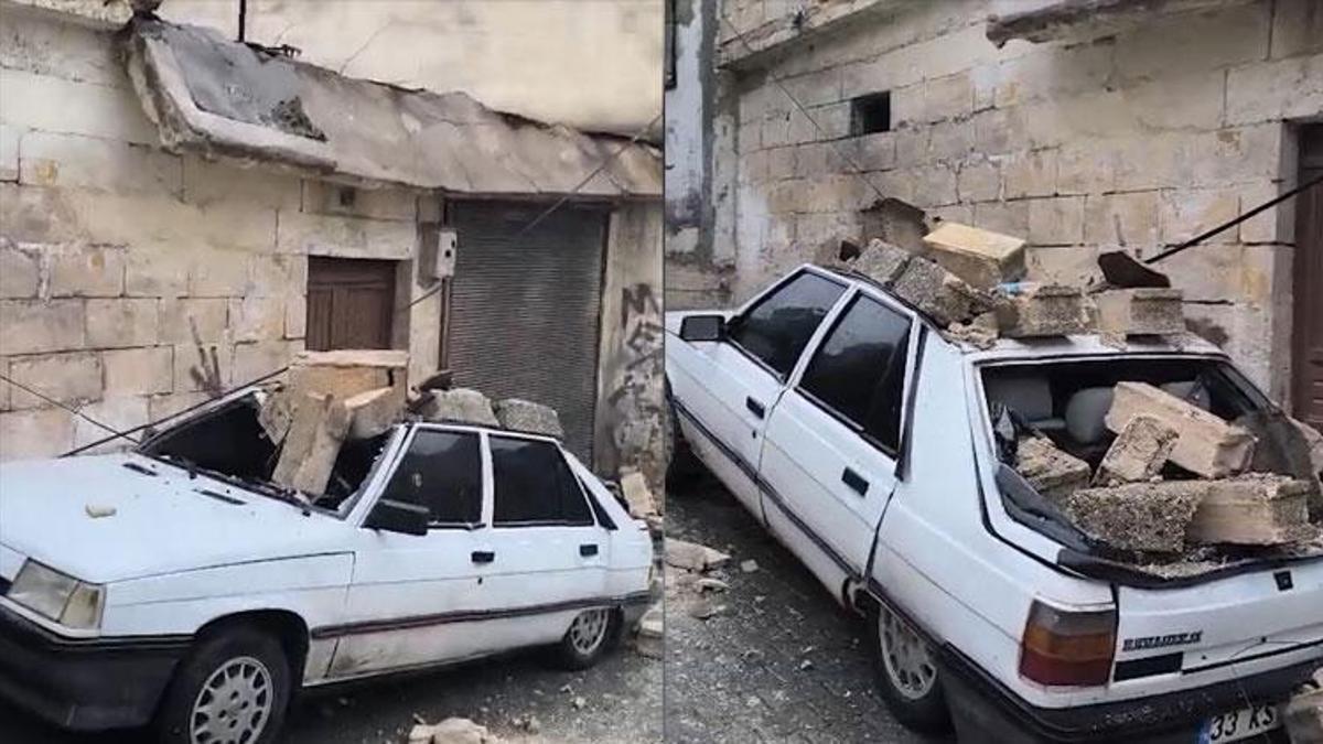 Şanlıurfa’da duvar, park halindeki otomobilin üzerine devrildi
