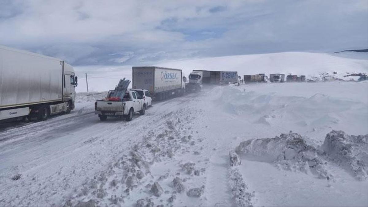 Posof'taki 2 bin 550 metre rakımlı Ilgar Dağı tipi nedeniyle ulaşıma kapandı, 200 araçlık konvoy oluştu
