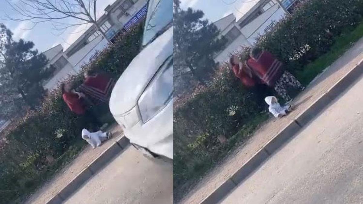 Bursa’da dilenci kadınların kavgası kamerada: Kucağındaki bebek yere düştü