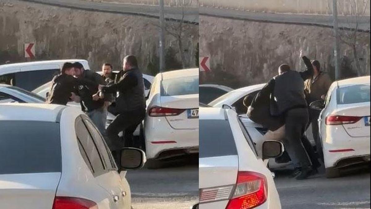 Artuklu’da trafikte tekmeli yumruklu yol verme kavgası kamerada