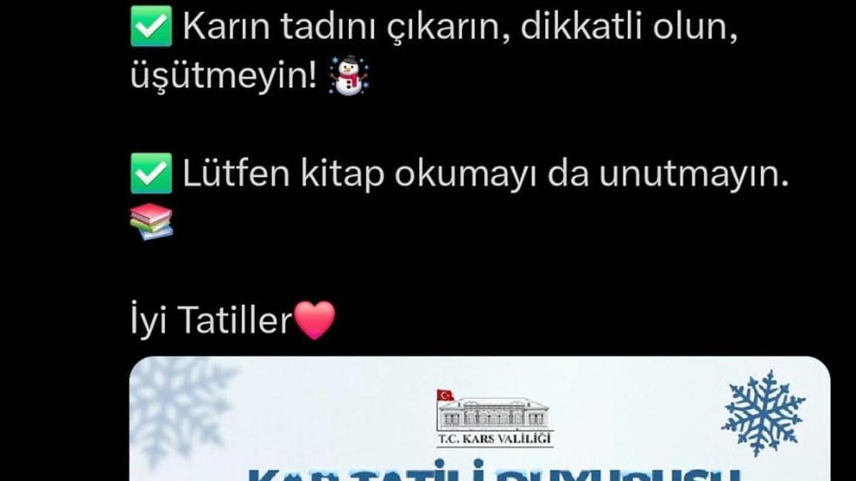 Kars Valisi Polat, tatil haberini ‘Sevgili çocuklar derslere küçük bir mola’ mesajıyla paylaştı