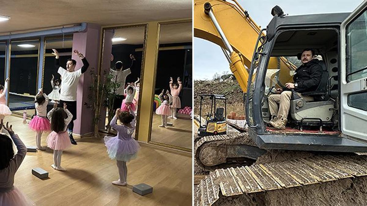 Gündüz şantiyede operatör olarak çalışıyor, akşam salonda bale eğitmeni! Çanakkale'de sıra dışı öğretmen İşte Berkay Hoca'nın başarısı