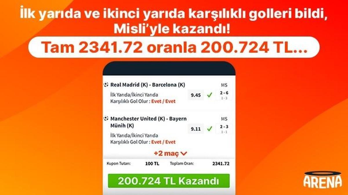 İlk yarıda ve ikinci yarıda karşılıklı golleri bildi, Misli’yle kazandı! Tam 2341.72 oranla 200.724 TL…