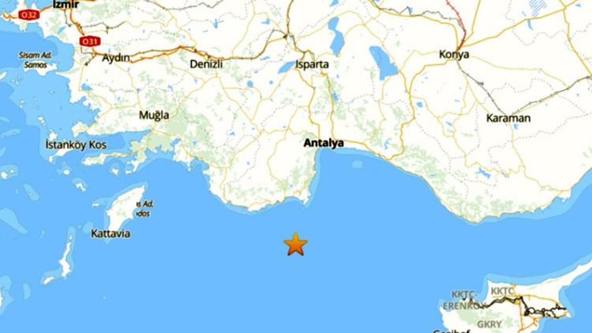 Akdeniz'de 4,2 büyüklüğünde deprem meydana geldi