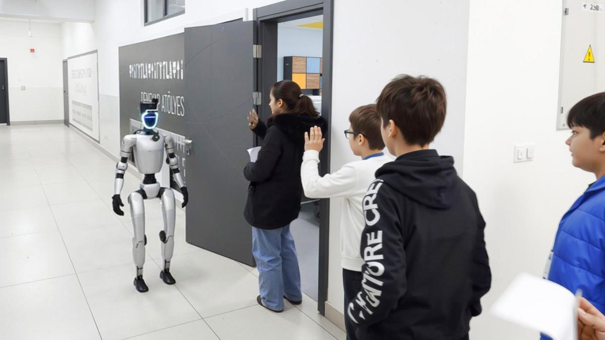 Sınava giren öğrencileri insansı robot karşıladı