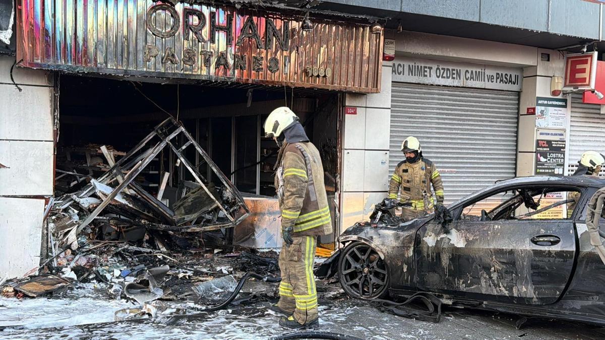 Şişli’de otomobil iş yerine girdi, yangın çıktı: 2 yaralı