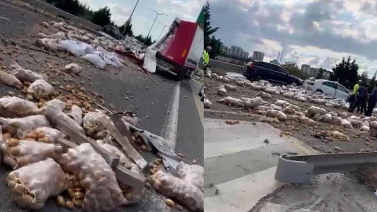 Ankara'da 5 aracın karıştığı zincirleme kazada TIR'lardaki patatesler yola saçıldı