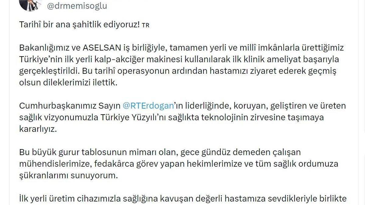 Bakan Memişoğlu'ndan yerli kalp-akciğer makinesiyle ameliyat olan hastaya ziyaret (2)