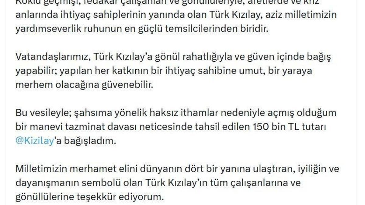 Bakan Gürlek, Türk Kızılay'a 150 bin lira bağışladı