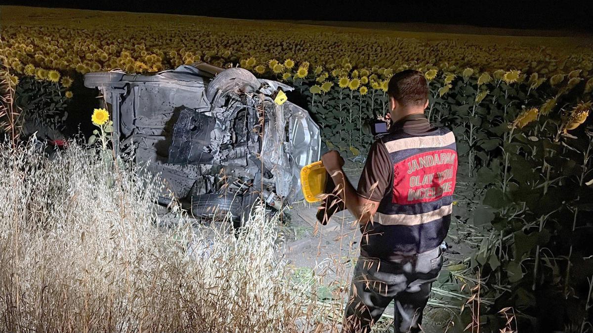 Ayçiçeği tarlasına devrilen otomobilde 5 kişi yaralandı