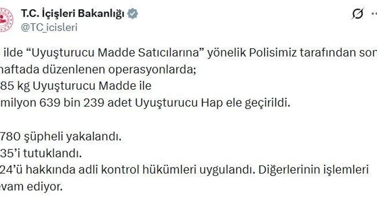 73 ildeki uyuşturucu operasyonlarında 935 tutuklama