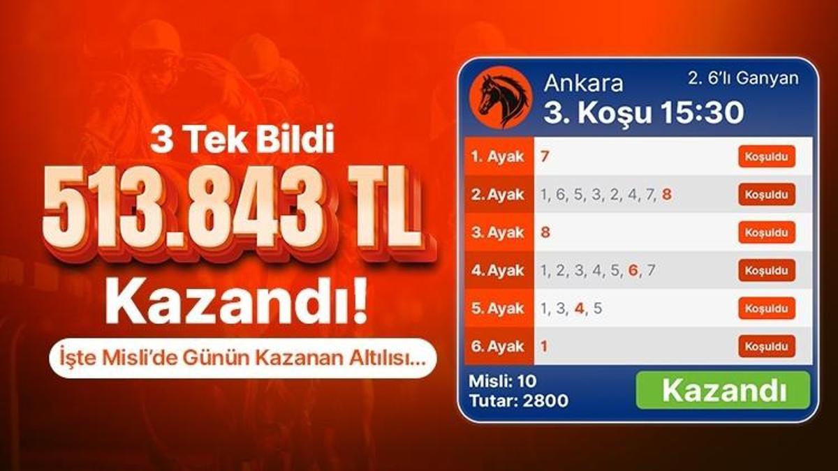 3 Tek Bildi 513.843 TL Kazandı! İşte Misli’de Günün Kazanan Altılısı…