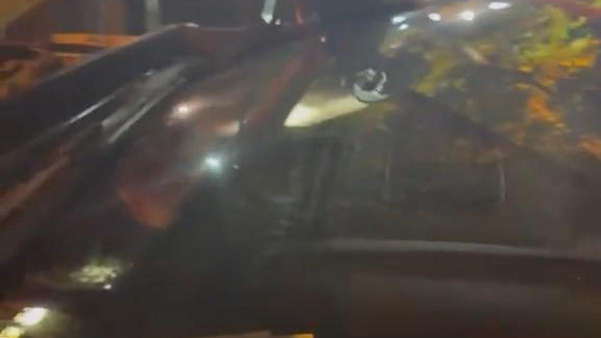 Trafik polisi aracına sıkışan kedi, çekiciyle kurtarıldı