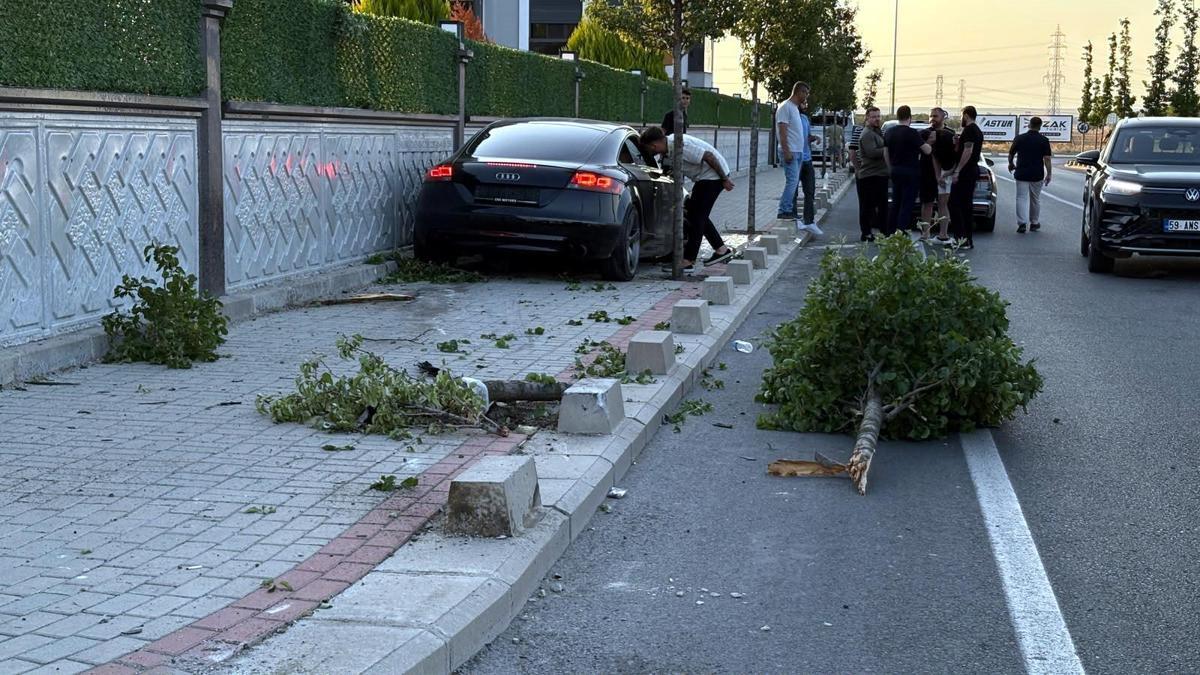 Kontrolden çıkan otomobil, kaldırımdaki ağaca ve duvara çarptı