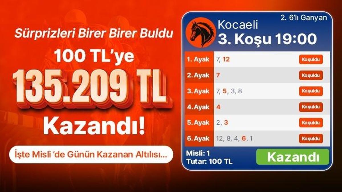 Sürprizleri Birer Birer Buldu 100 TL’ye 135.209 TL Kazandı! İşte Misli’de Günün Kazanan Altılısı…