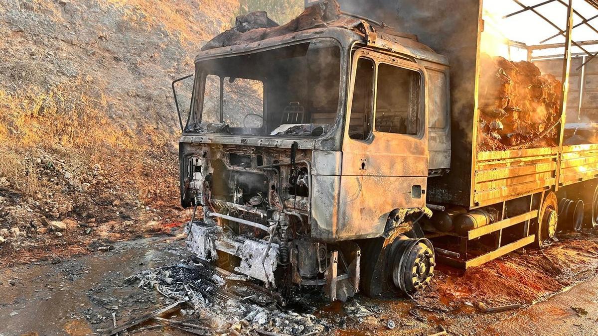 Manisa'da seyir halindeki TIR alev alev yandı