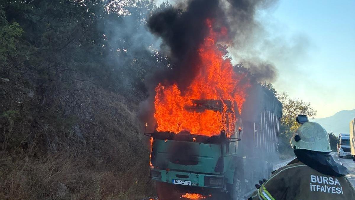Talaş yüklü TIR alev alev yandı