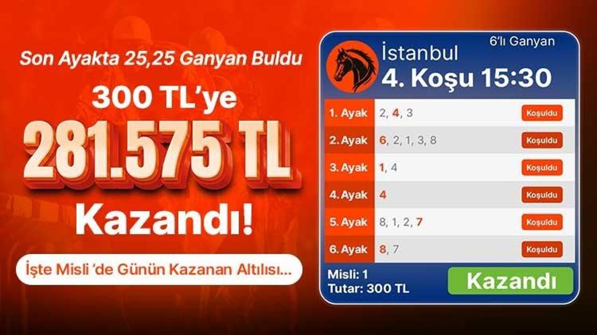 Son Ayakta 25,25 Ganyan Buldu 300 TL’ye 281.575 TL Kazandı! İşte Misli’de Günün Kazanan Altılısı…