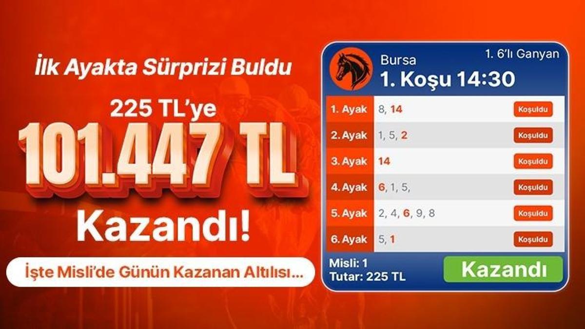 İlk Ayakta Sürprizi Buldu 225 TL’ye 101.447 TL Kazandı! İşte Misli’de Günün Kazanan Altılısı…