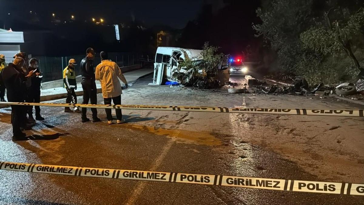 Minibüs trafik tabelası, elektrik direği ve ağaca çarptı: 6 yaralı