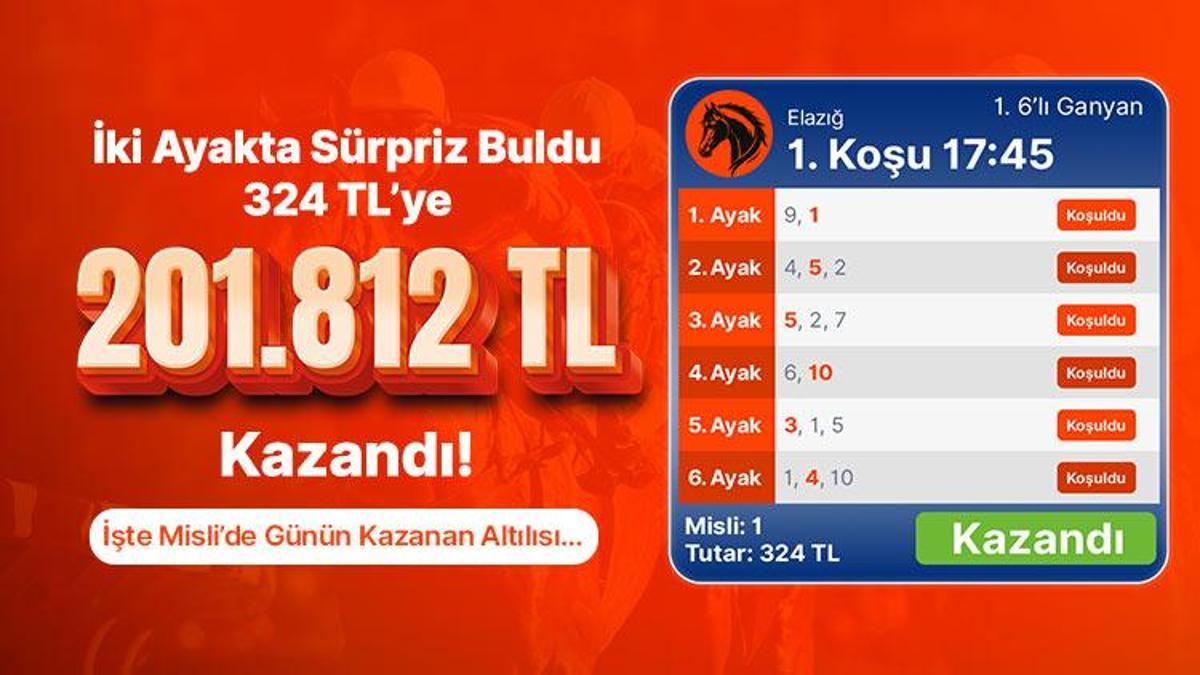 İki Ayakta Sürpriz Buldu 324 TL’ye 201.812 TL Kazandı! İşte Misli’de Günün Kazanan Altılısı…