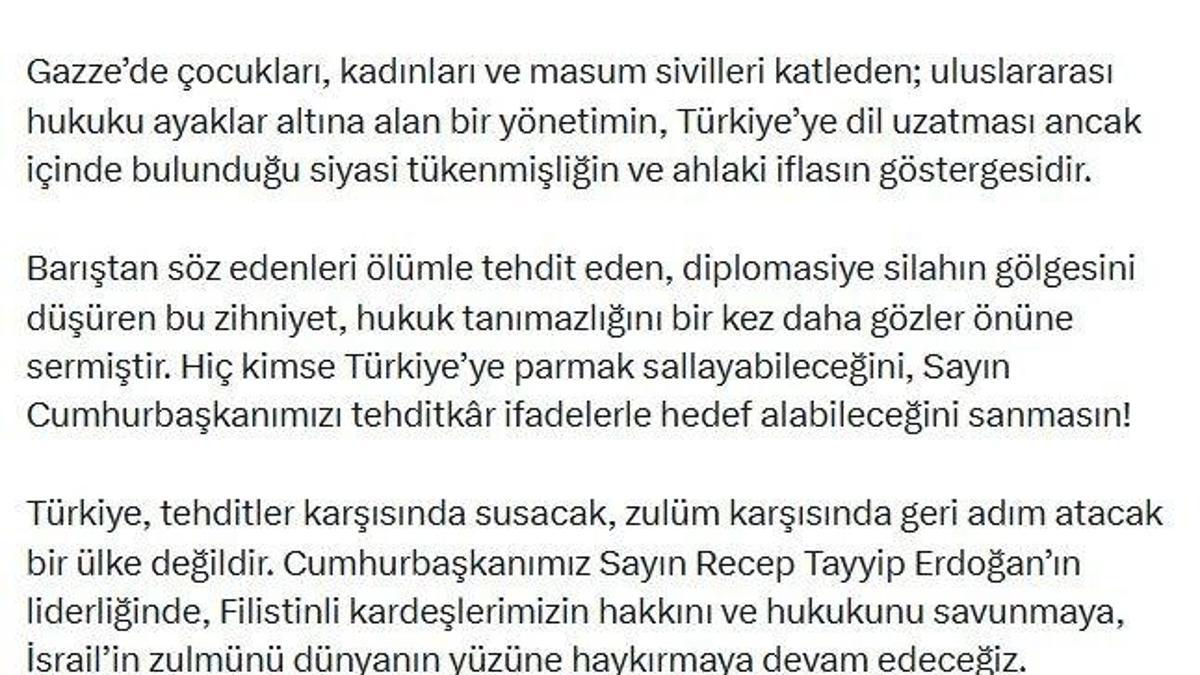 Bakan Bolat: Israel Katz’ın küstah açıklamalarını en sert şekilde lanetliyorum