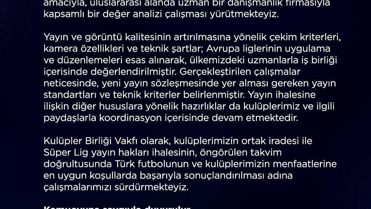 Kulüpler Birliği’nden yayın ihalesiyle ilgili açıklama