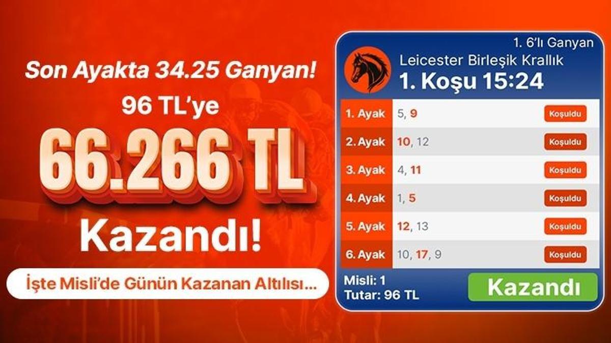 Son Ayakta 34.25 Ganyan! 96 TL’ye 66.266 TL Kazandı! İşte Misli’de Günün Kazanan Altılısı…