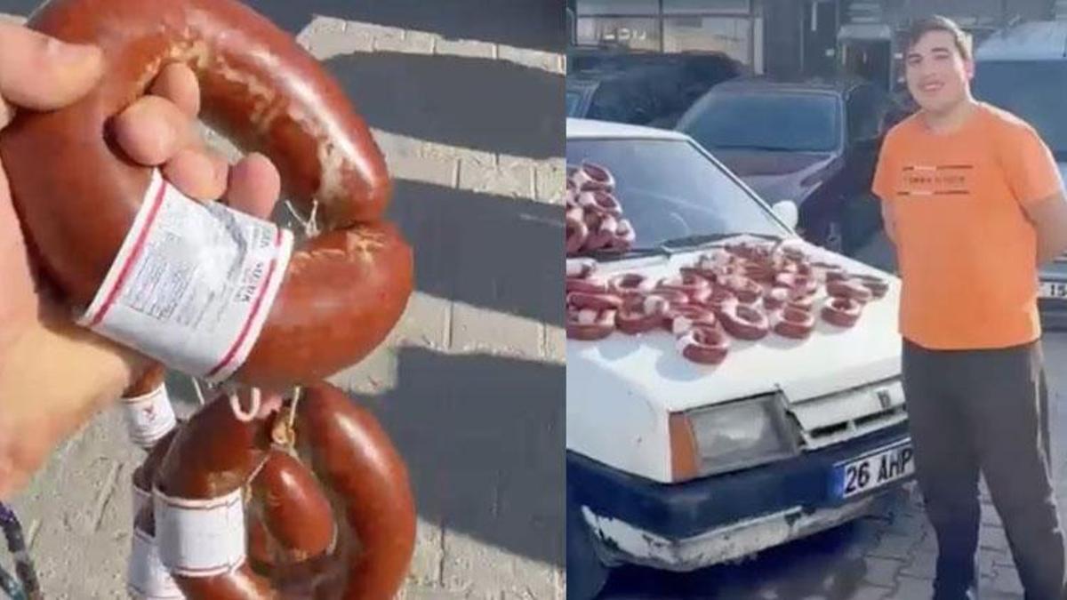 Otomobilini 100 kilo dana sucuğuyla takas etti