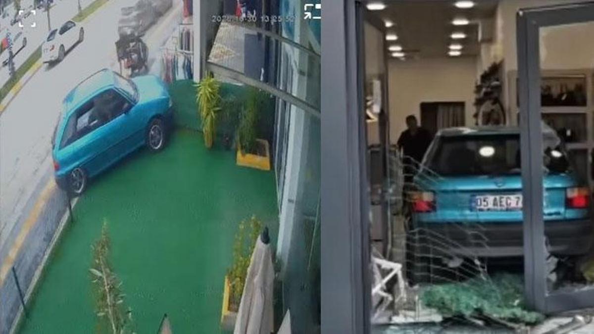 Fren yerine gaza basınca mağazaya girdi