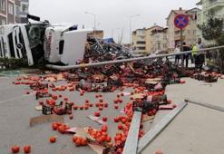 Ordu'da sebze yüklü TIR devrildi