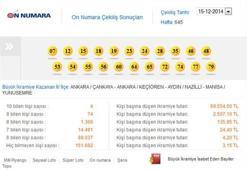 On Numara 15 Aralık 2014 çekilişi - On Numara sonucu