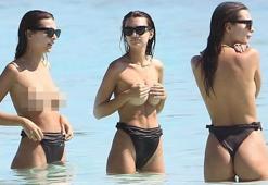 Emily Ratajkowski kimseye aldırmadan mayosunu indirdi