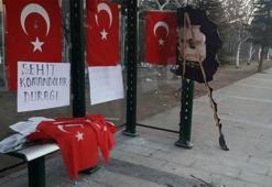 Bombalı saldırının ardından durağa 'Şehit Komandolar' yazısı