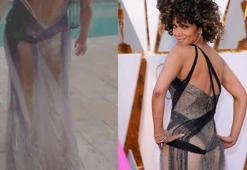 Halle Berry Oscar'dan sonra soyunup havuza girdi!