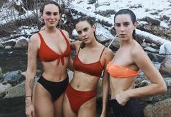 Kardeşler bikini giyip kar-kış demeden...