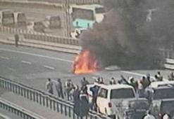 TEM'de araç yangını trafik durdu