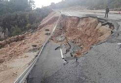 Yağış sonrası yol 100 metre aşağı kaydı!