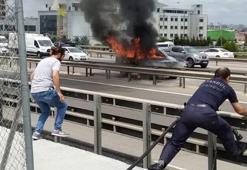 TEM'de panik anları! Bir anda alev aldı...